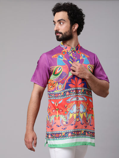 Purple & Orange Digital Print Kurta