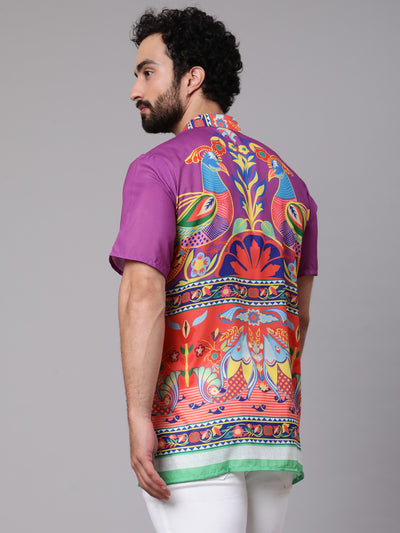 Purple & Orange Digital Print Kurta