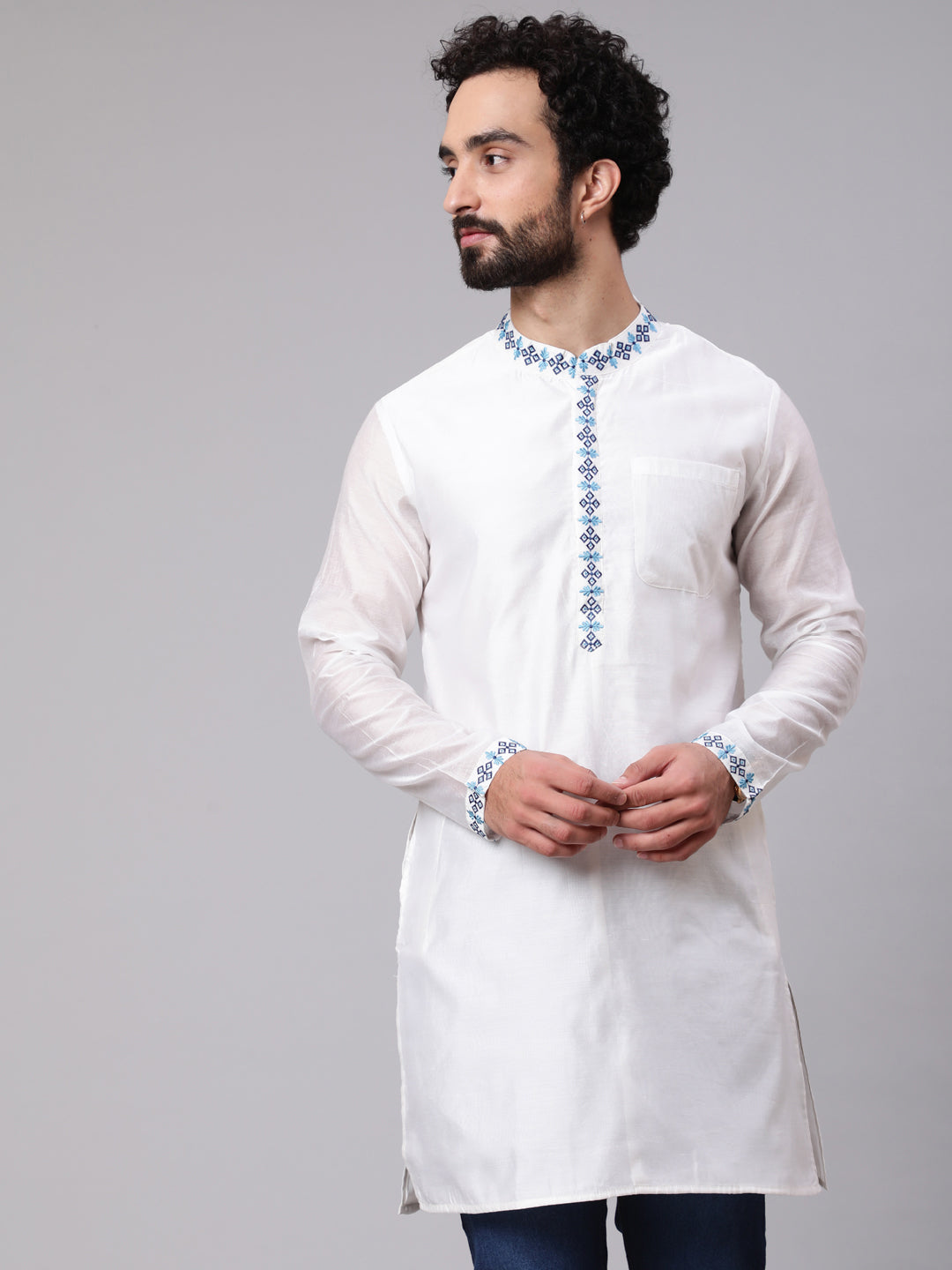 White Kurta With Embroidered Details