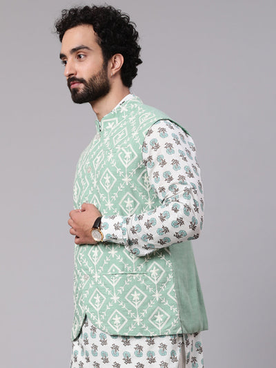 Pastel Green Embroidered Nehru Jacket