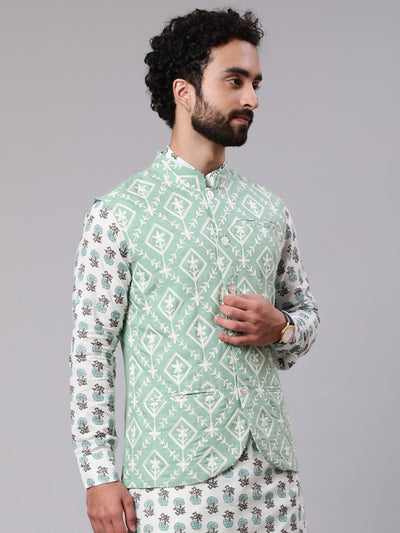 Pastel Green Embroidered Nehru Jacket