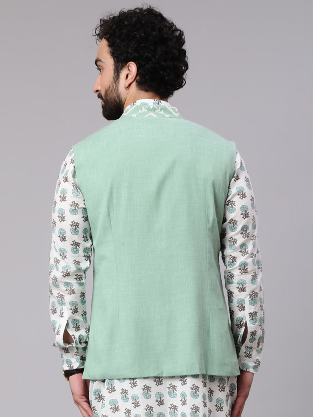 Pastel Green Embroidered Nehru Jacket