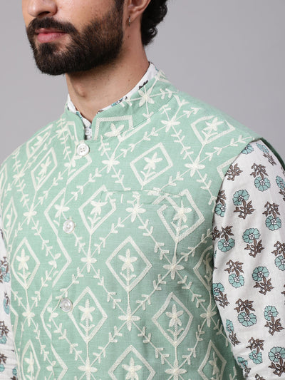 Pastel Green Embroidered Nehru Jacket