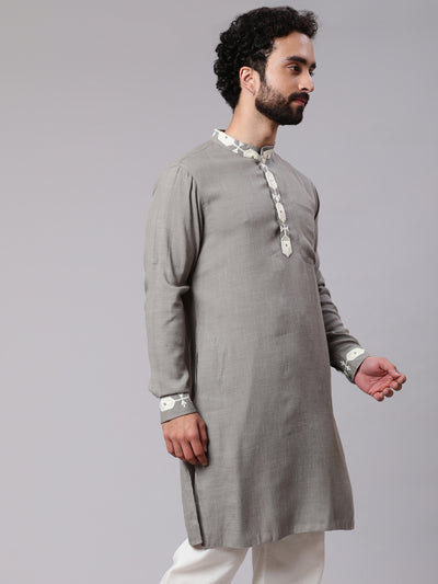 Grey Kurta With Embroidered Details