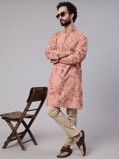 Brown Leaf Print Long Kurta