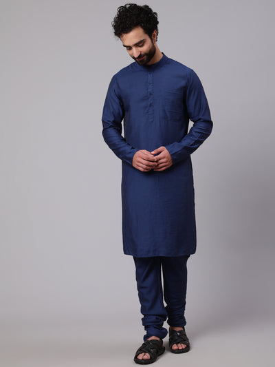 Blue Kurta Churidar With Embroidered Nehru Jacket