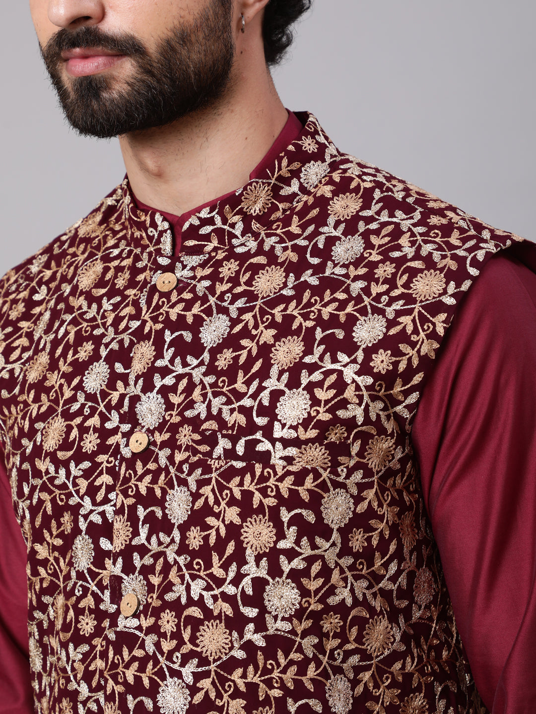 Wine Floral Embroidered Couple Combo