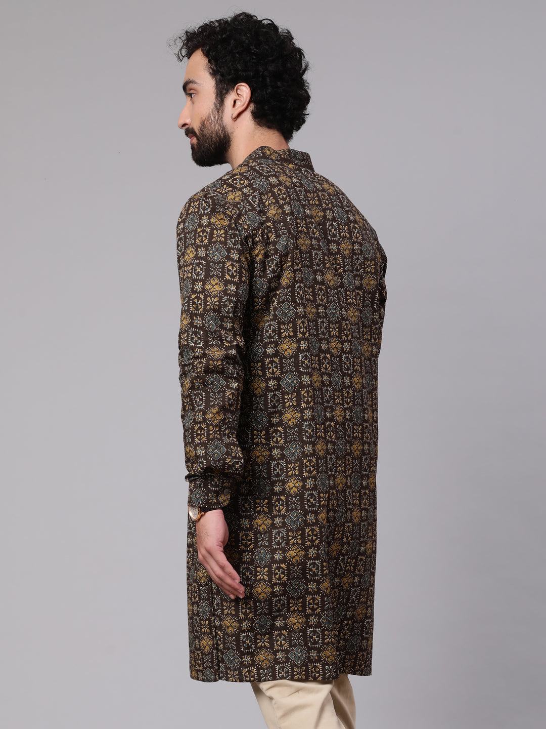 Olive Abstract Print Long Kurta