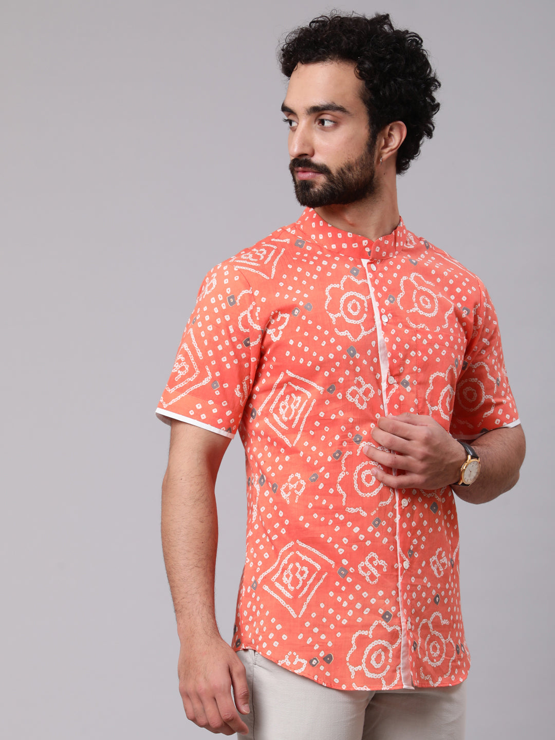 Peach Bandhani Print Shirt