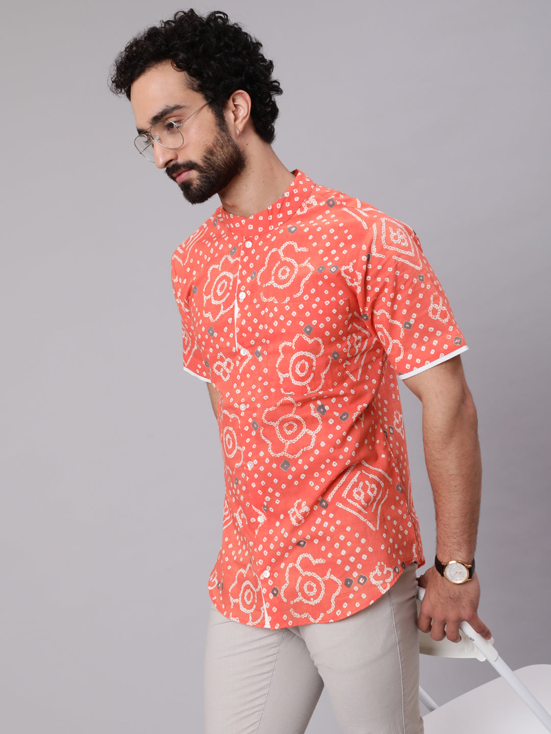 Peach Bandhani Print Shirt