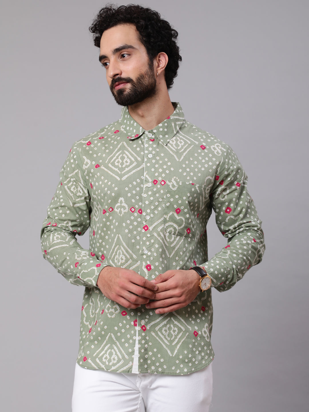 Pastel Green Bandhani Print Shirt