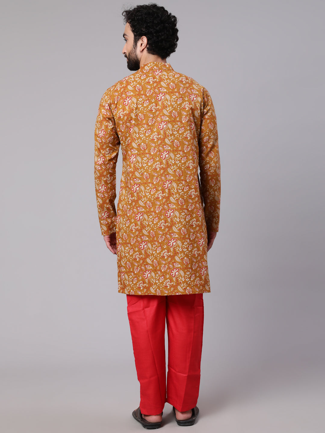 Mustard Floral Print Long Kurta