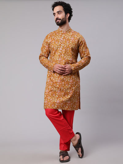 Mustard Floral Print Long Kurta