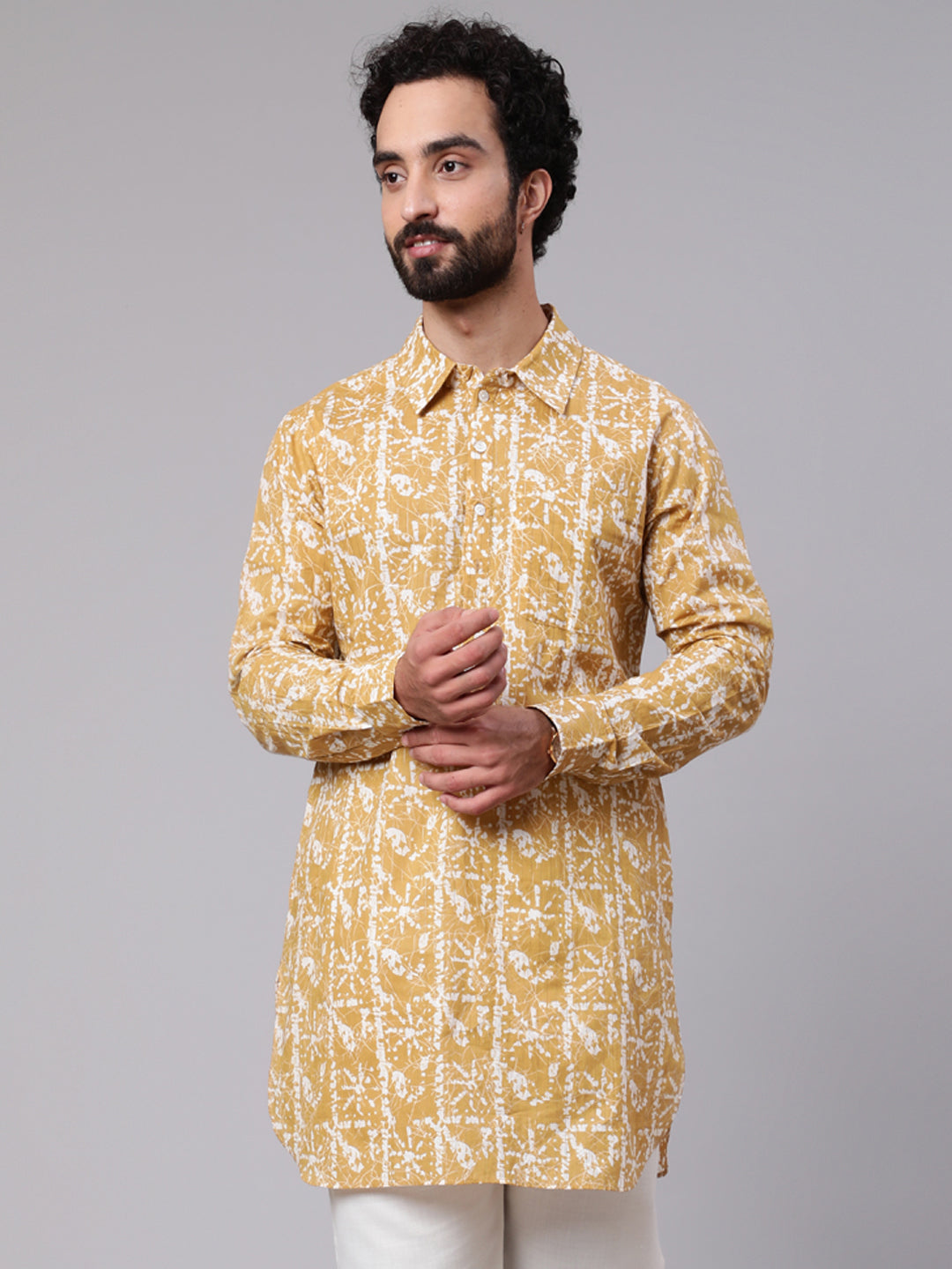 Yellow Printed Short Kurta