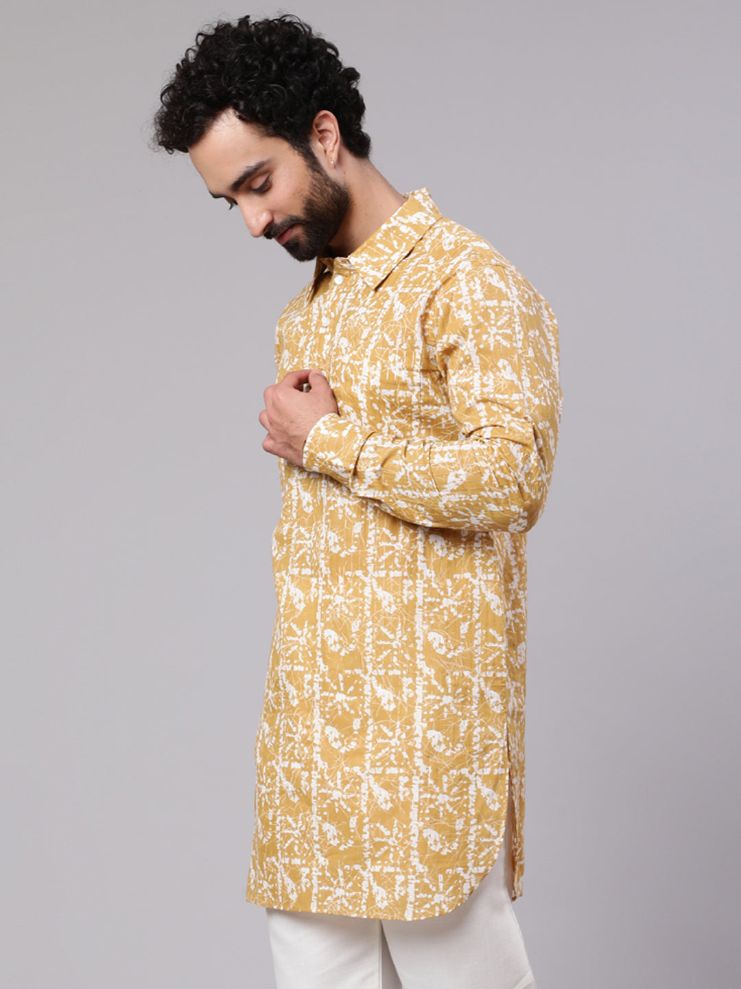 Yellow Printed Short Kurta