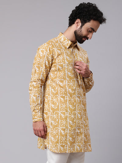 Yellow Printed Short Kurta