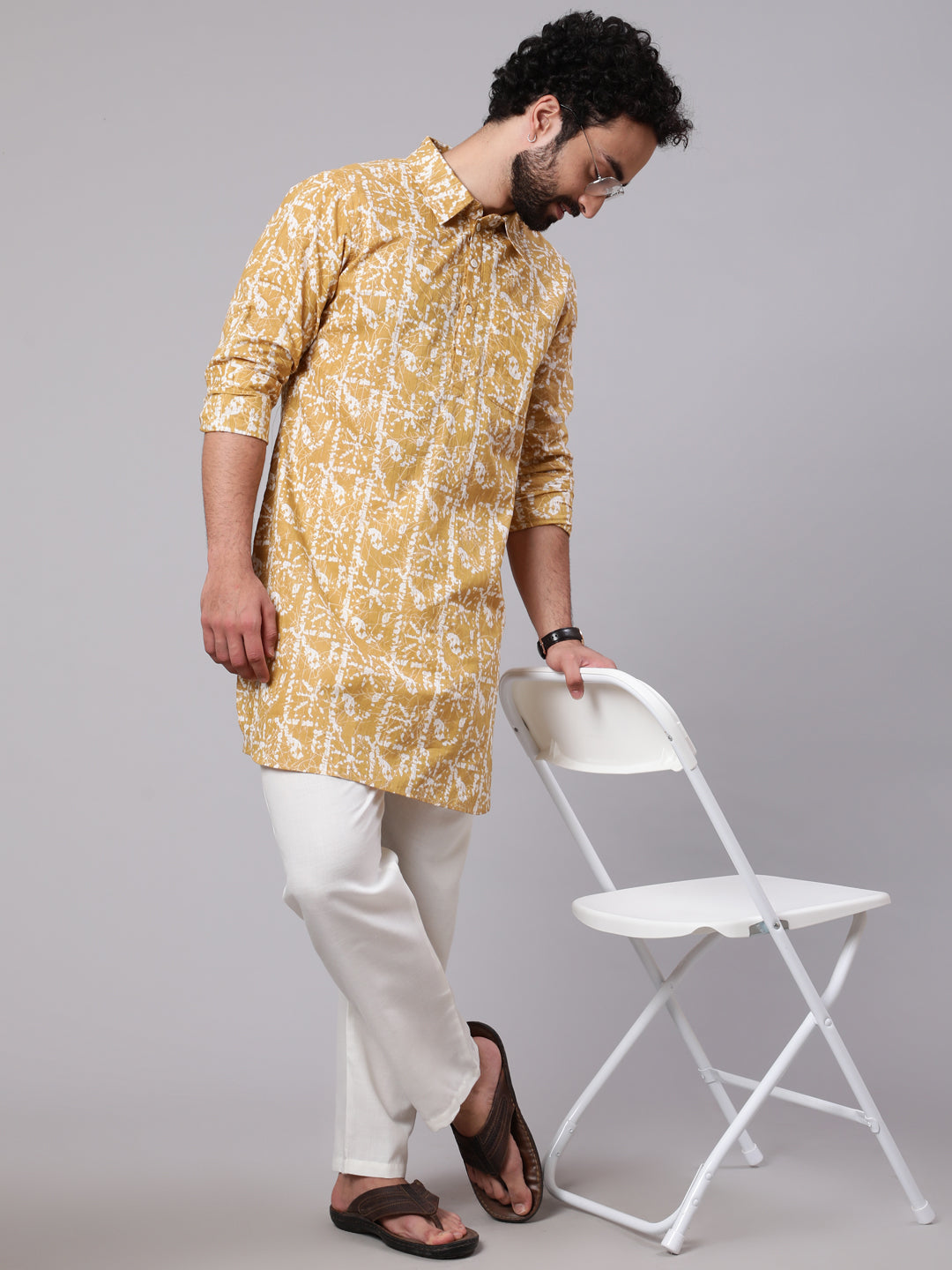 Yellow Printed Short Kurta