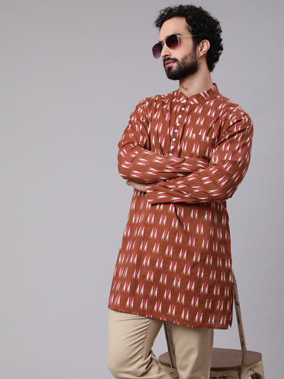 Brown Ikat Print Long Kurta