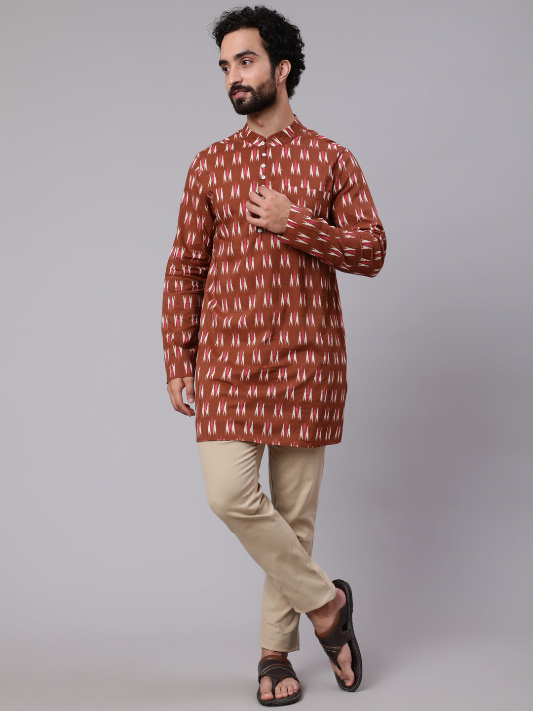 Brown Ikat Print Long Kurta