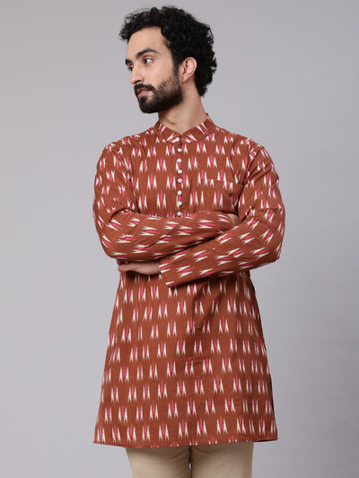 Brown Ikat Print Long Kurta