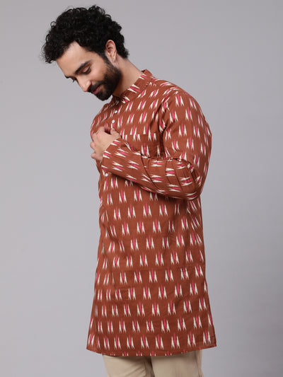 Brown Ikat Print Long Kurta