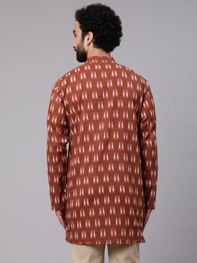 Brown Ikat Print Long Kurta