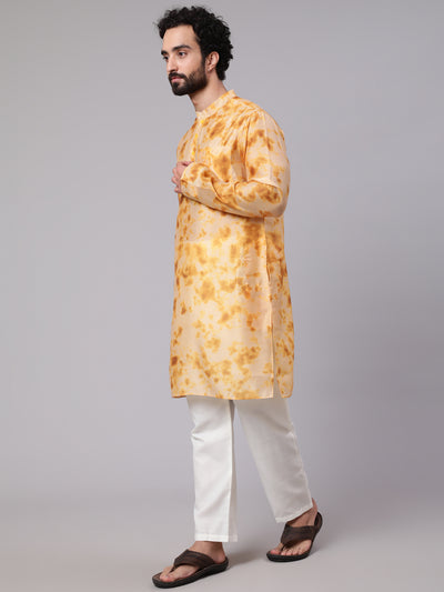 Beige Tie & Dye Print Long Kurta