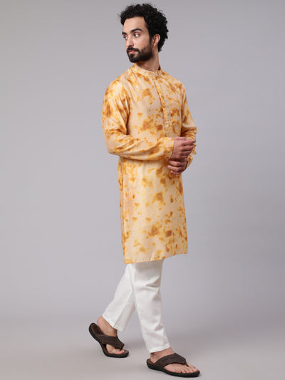 Beige Tie & Dye Print Long Kurta