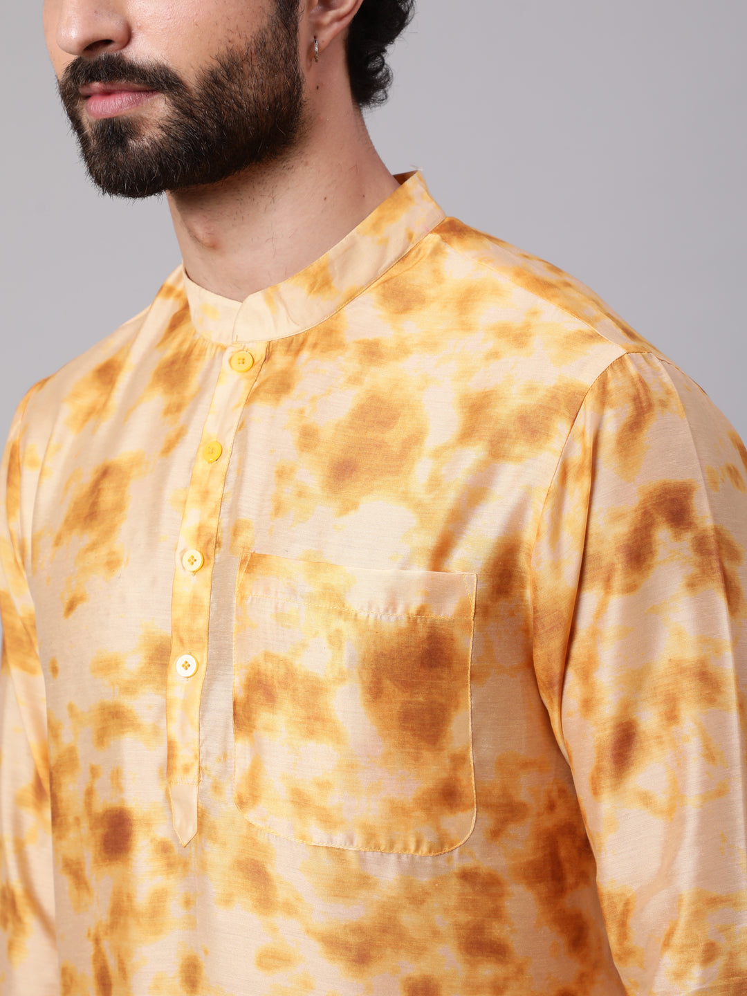 Beige Tie & Dye Print Long Kurta