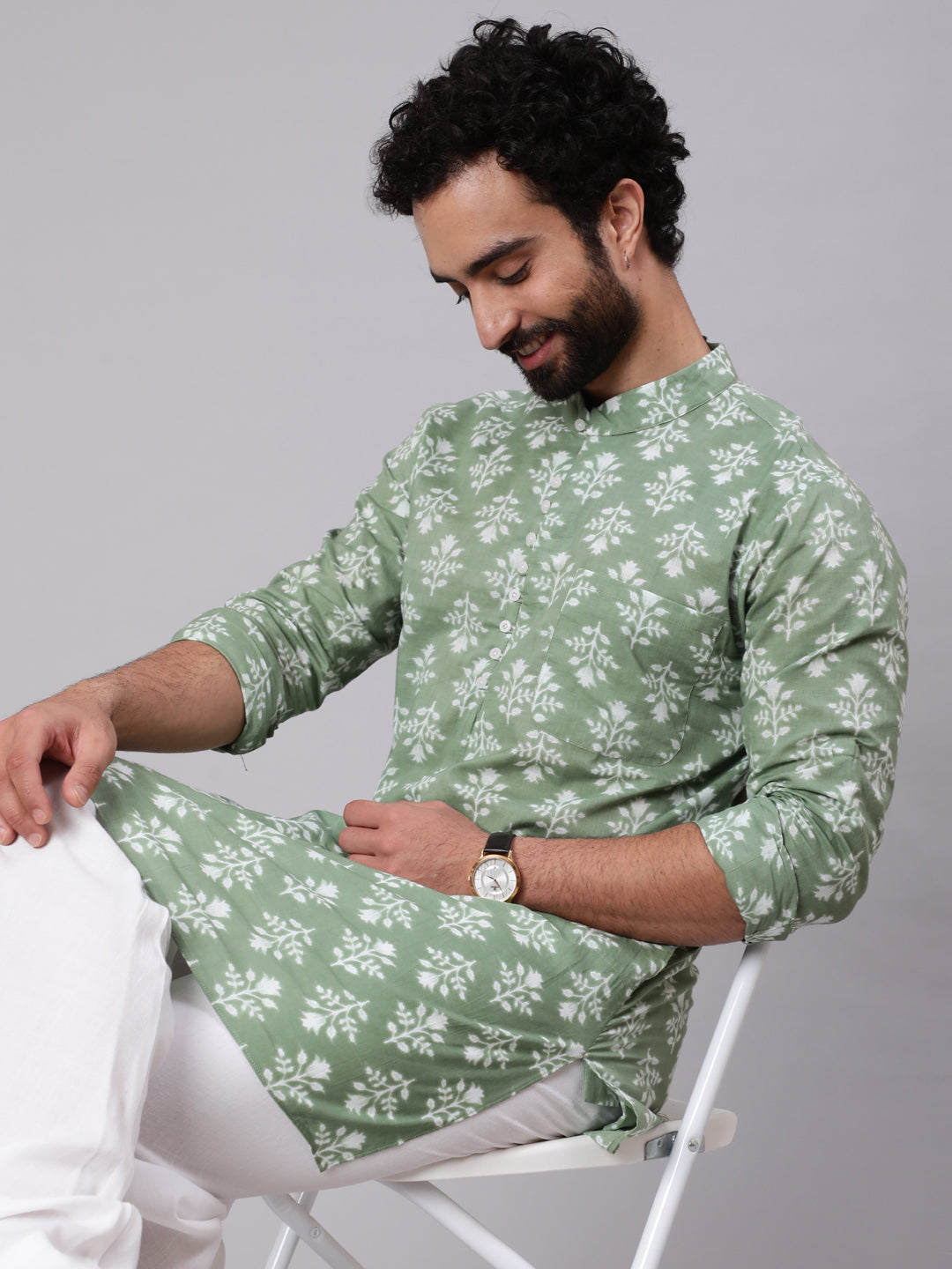 Pastel Green Floral Print Kurta