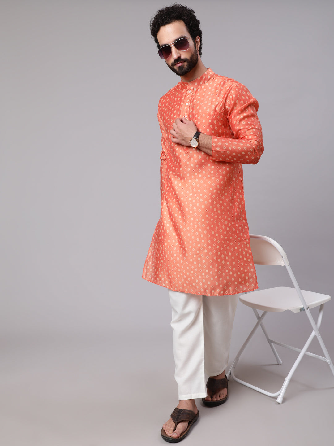 Orange Digital Print Long Kurta