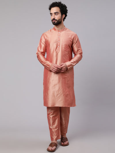 Rose Gold Kurta Pyjana With Floral Print Nehru Jacket