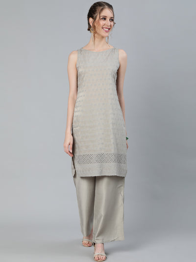 Grey Schiffli Designed Kurta With Palazzo