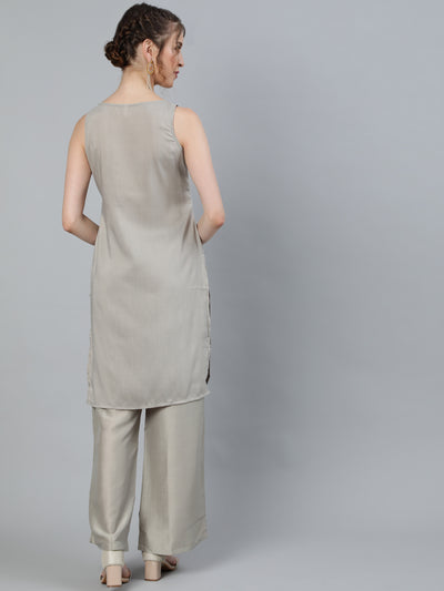 Grey Schiffli Designed Kurta With Palazzo