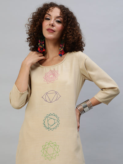 Beige Block Print Kurta With Palazzo