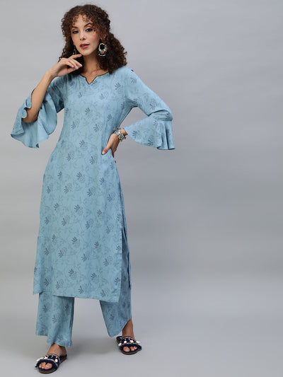 Blue Printed Kurta With Palazzo