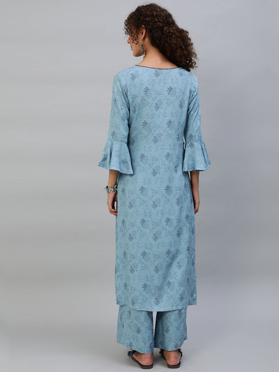 Blue Printed Kurta With Palazzo