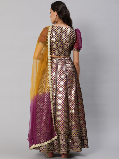 Purple Jacquard Lehenga Choli With Dupatta & Potali Bag