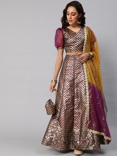 Purple Jacquard Lehenga Choli With Dupatta & Potali Bag