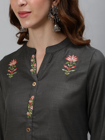 Grey Embroidered Kurta With Pant
