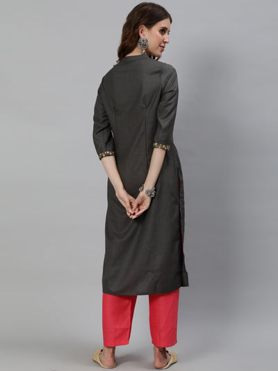 Grey Embroidered Kurta With Pant