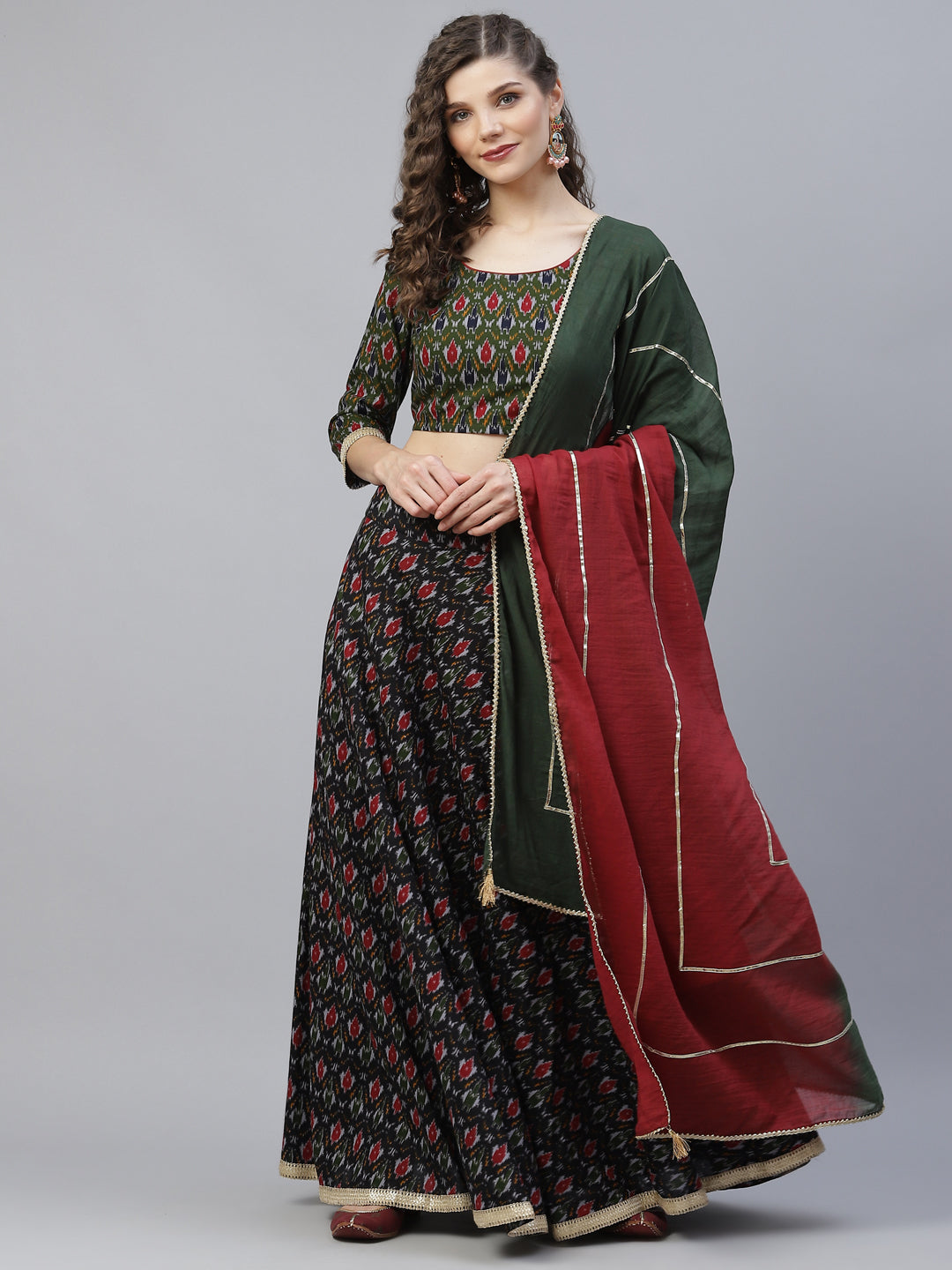 Green Patola Print Lehenga Choli With Dupatta