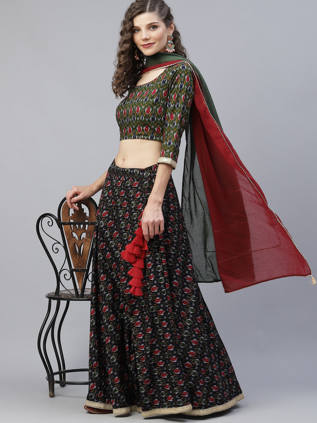 Green Patola Print Lehenga Choli With Dupatta