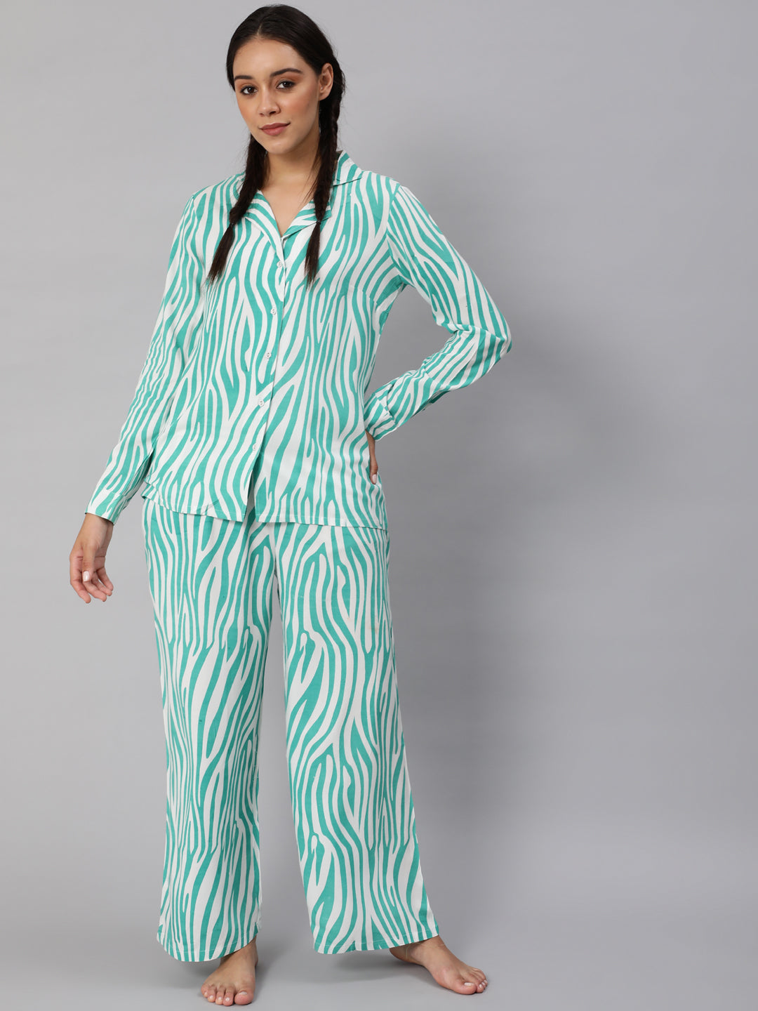 Turquoise Blue Animal Printed Co Ord Set