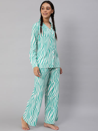 Turquoise Blue Animal Printed Co Ord Set