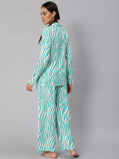 Turquoise Blue Animal Printed Co Ord Set