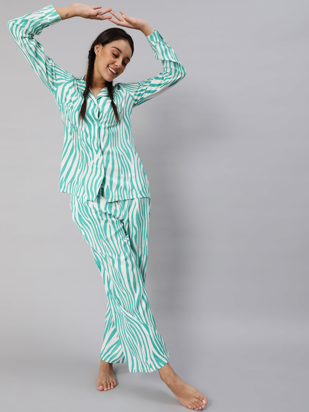 Turquoise Blue Animal Printed Co Ord Set