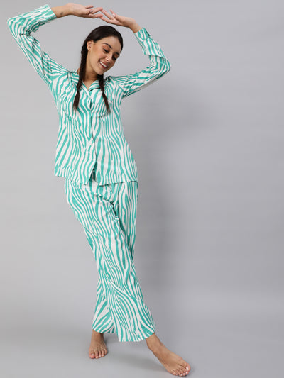 Turquoise Blue Animal Printed Co Ord Set