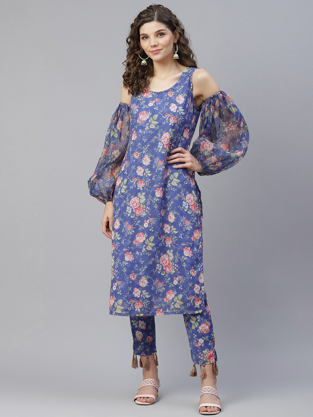 Blue Floral Print Kurta With Pant