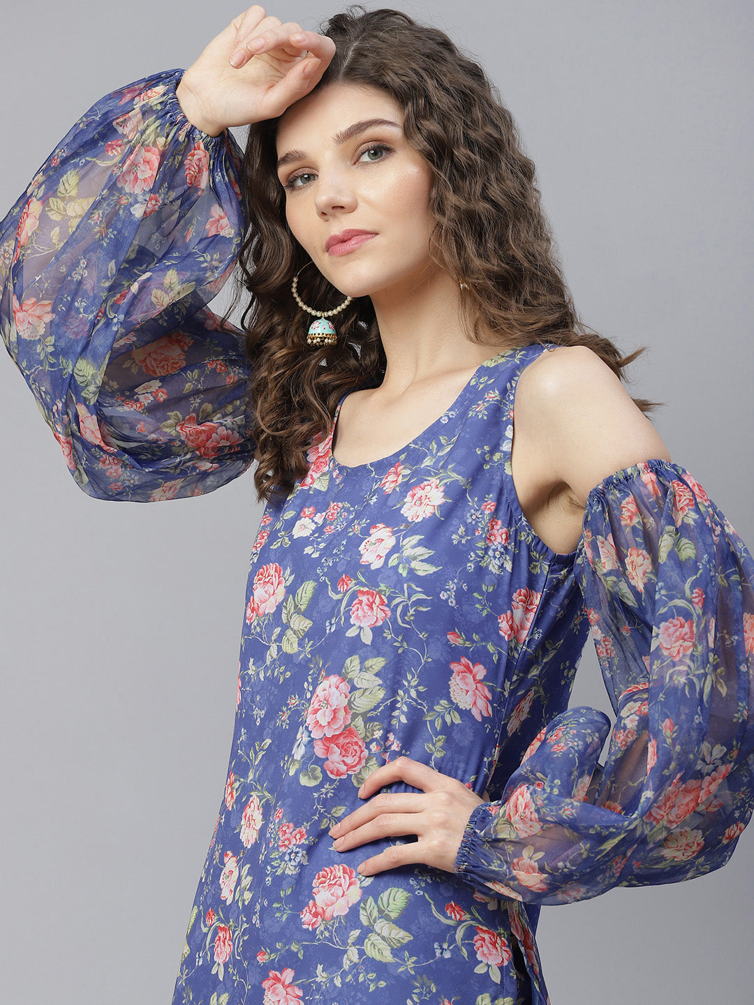 Blue Floral Print Kurta With Pant